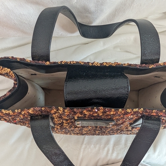 Kate Spade Black and Gold Sequin Shopper Style Tote Bag Leather Handles EUC - Picture 10 of 12